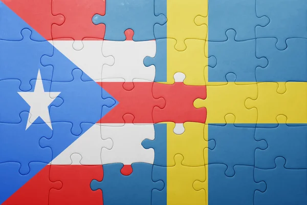 Puzzel met de nationale vlag van Zweden en puerto rico — Stockfoto