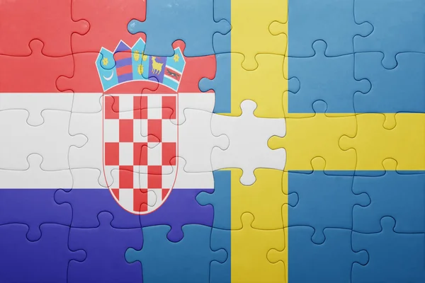 Puzzle avec le drapeau national de la Suède et de la croatie — Photo
