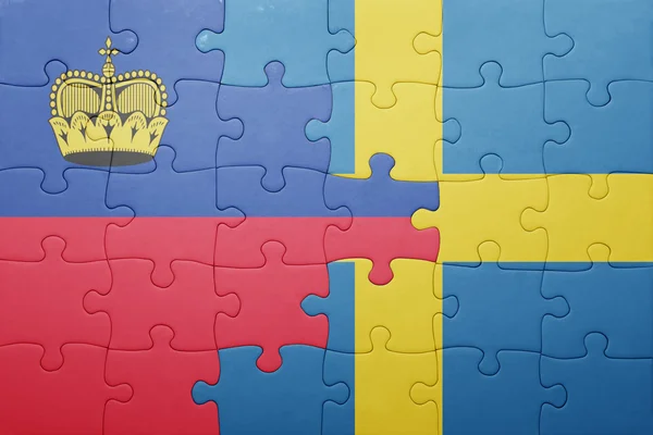 Παζλ με την εθνική σημαία της Σουηδίας και Λιχτενστάιν — Φωτογραφία Αρχείου