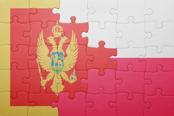 Karadağ ve Polonya ulusal bayrak ile bulmaca — Stok fotoğraf