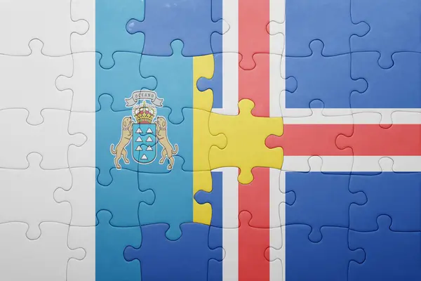 Puzzle s národní vlajka Kanárských ostrovů a Islandu — Stock fotografie