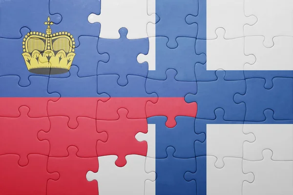 Rompecabezas con la bandera nacional de Liechtenstein y Finlandia — Foto de Stock