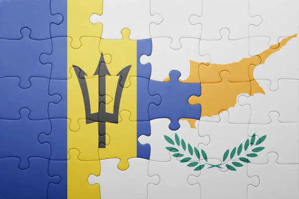 Головоломка з національним прапором Кіпру та Барбадосу — стокове фото