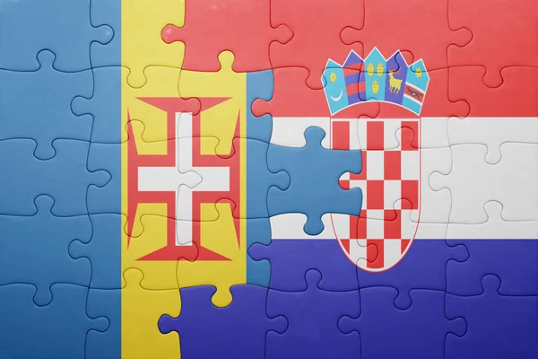 Quebra-cabeça com a bandeira nacional da madeira e da croácia — Fotografia de Stock