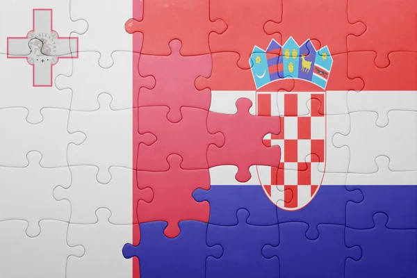 Puzzle avec le drapeau national de la malta et de la croatie — Photo