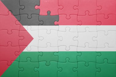 puzzle with the national flag of palestine and hungary