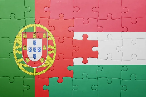 Puzzle z flagi narodowej Portugalii i Węgry — Zdjęcie stockowe