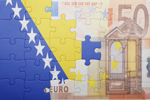 Puzzle with the national flag of bosnia and herzegovina and euro banknote — Stock Photo, Image
