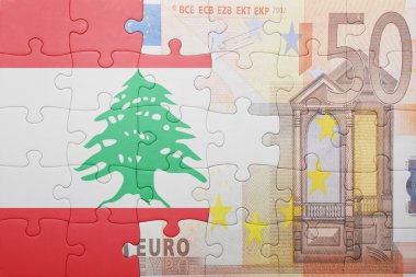 puzzle with the national flag of lebanon and euro banknote