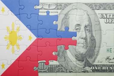 Bulmaca bayrağı Filipinler ve dolar ile banknot