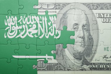 Suudi Arabistan ve Doları banknot ulusal bayrak ile bulmaca