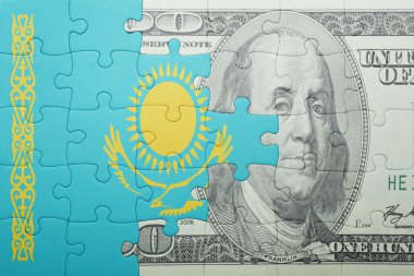 Kazakistan ve Doları banknot ulusal bayrak ile bulmaca