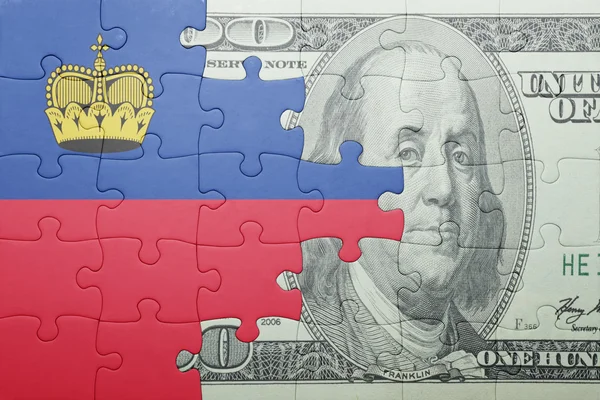 Liechtenstein ve Doları banknot ulusal bayrak ile bulmaca — Stok fotoğraf