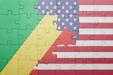 puzzle with the national flag of united states of america and  republic congo