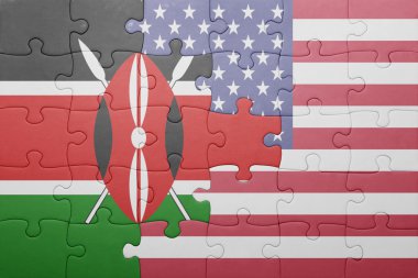 puzzle with the national flag of united states of america and kenya 