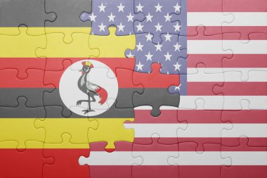 puzzle with the national flag of united states of america and  uganda