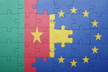puzzle with the national flag of cameroon and european union