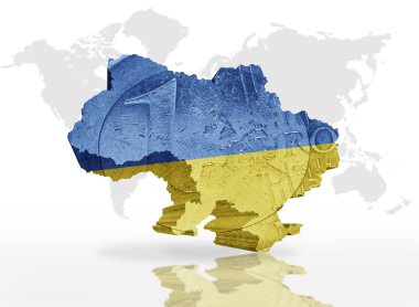 Ukrayna Haritası euro para doku ile Ukrayna bayrağı