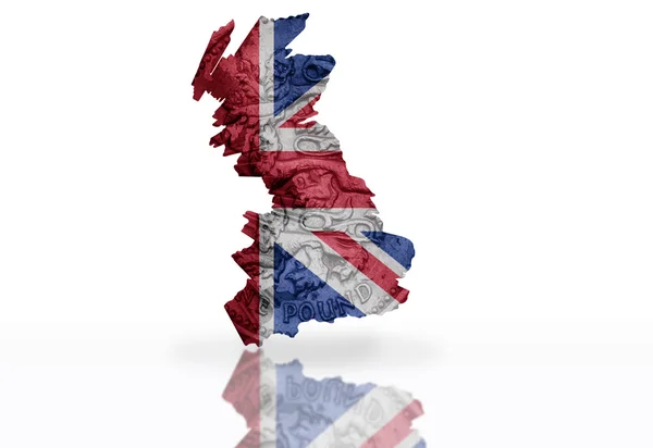 Karta över Storbritannien på brittiska pund mynt konsistens med brittiska flaggan — Stockfoto