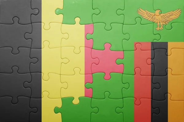 Puzzel met de nationale vlag van zambia en België — Stockfoto