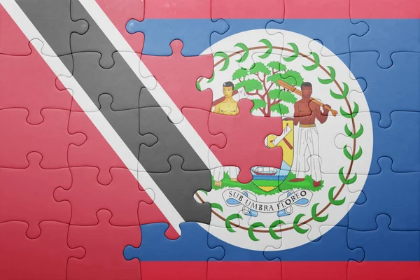 Rompecabezas con la bandera nacional de belice y trinidad y tobago — Foto de Stock