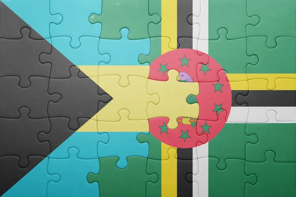 Puzzle con la bandiera nazionale di dominica e bahamas — Foto Stock