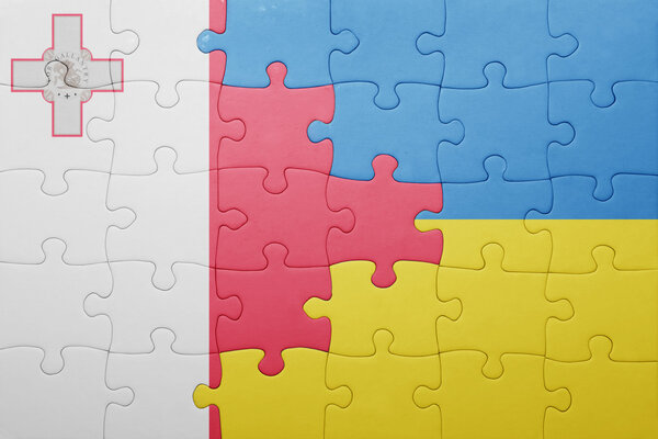puzzle with the national flag of ukraine and malta