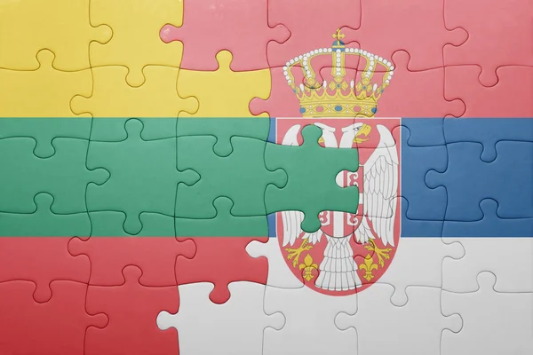 Puzzle with the national flag of lithuania and serbia . concept — Stock Photo, Image