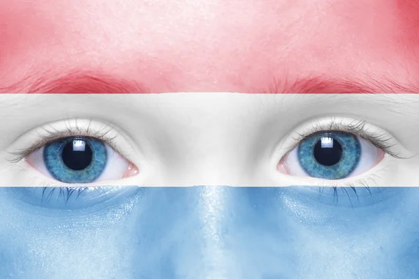 Kind gezicht met Nederlandse vlag — Stockfoto
