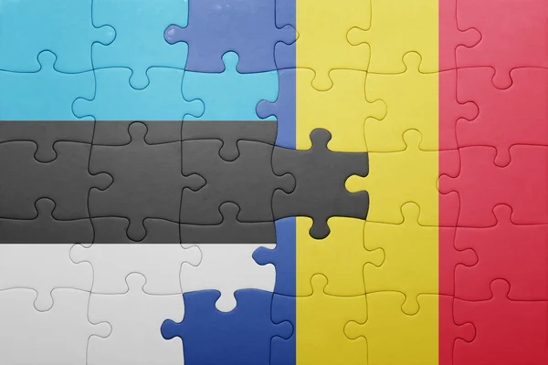 Puzzle with the national flag of estonia and romania — Stock Photo, Image