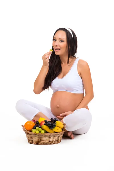 Gravidez, saúde e beleza. Nutrição adequada. Vitaminas e frutas para mulheres grávidas — Fotografia de Stock