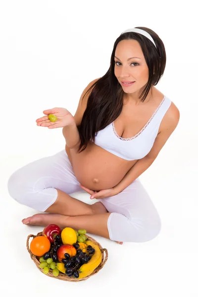 Gravidez, saúde e beleza. Nutrição adequada. Vitaminas e frutas para mulheres grávidas — Fotografia de Stock