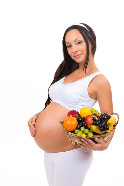 Nutrición de las mujeres embarazadas. Cesta de frutas con vitamina. Salud, belleza, dieta — Foto de Stock