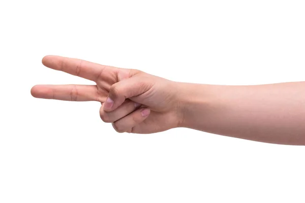 Gestos Mão Uma Pessoa Mostra Dois Dedos Conceito Conta — Fotografia de Stock