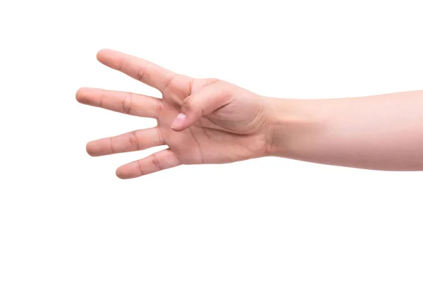 Gesten Die Hand Einer Person Zeigt Vier Finger Kontokonzept — Stockfoto