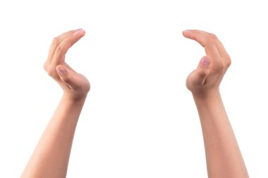 Tutmak için iki elinle bir şey kavra. Beyaz arkaplanda izole.