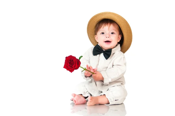 Ti sei congratulato con il loro preferito? Emozionale grazioso bambino gentlema — Foto Stock