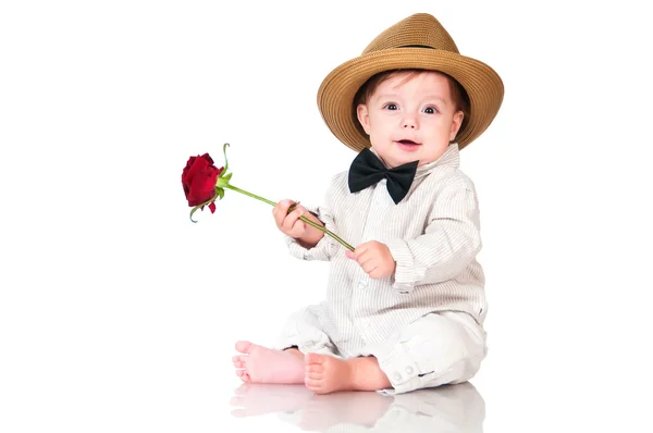 Ti sei congratulato con il loro preferito? Emozionale grazioso bambino gentlema — Foto Stock