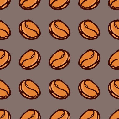 Kahve çekirdekleri kusursuz desenli Vektör çizimi. Tekstil veya kumaş tasarımı için kahve arkaplanı
