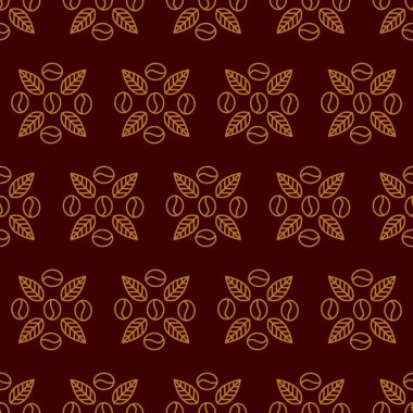 Kahve çekirdekleri ve yapraksız vektör çizimi. Tekstil veya kumaş tasarımı için kahve arkaplanı