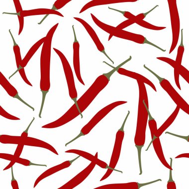 Kırmızı Chili Biberleri Kusursuz Desenli Tasarım Vektörü