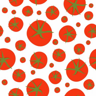 Beyaz arka planda şirin domates desenleri var.