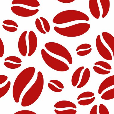 Kırmızı Kahve Fasulyesiz Pettern Tasarımı. Kahve Fasulyesi Arkaplan Vektörü