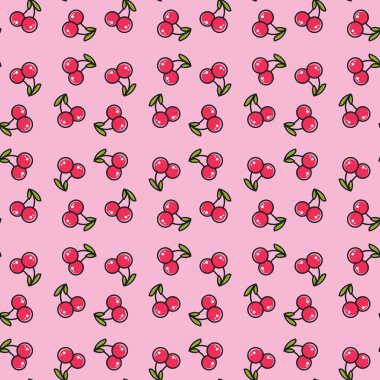 düz biçimli vektör ile el çizimi kiraz resmi ile pürüzsüz desen