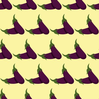 Patlıcanla kusursuz desen. Taze patlıcan. Sebze geçmişi. Sağlıklı vejetaryen yemekleri. El çizimi düz vektör çizimi