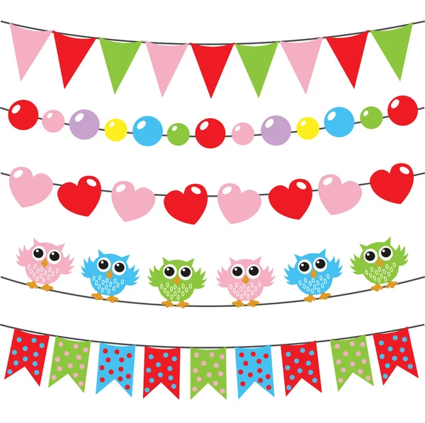 Banners owls flags hearts — Stock Vector