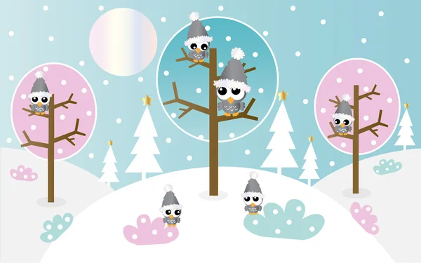 Encabezado o banner de búhos de Navidad — Archivo Imágenes Vectoriales