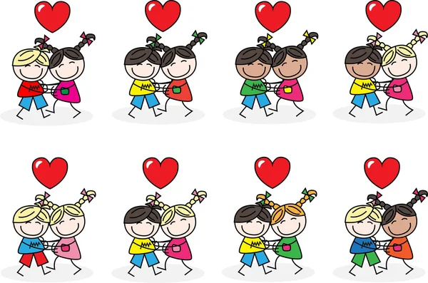 Kärlek kramar blandade etniska barn — Stock vektor