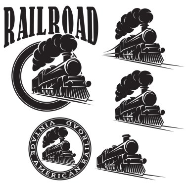 set of vector templates with locomotive, vintage train
