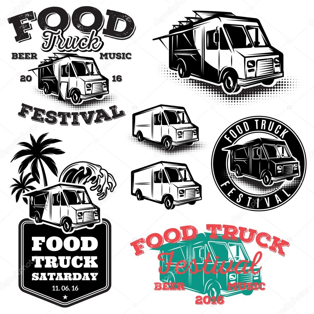 Set of templates, design elements, vintage style emblems for the food truck